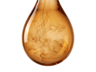 Amber liquid drop with swirling patterns inside. isolated on transparent background