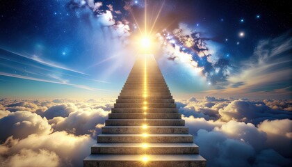 Surreal Stairway to Heaven, Light and Cloud Dreamlike Illustration. Ai Generated Images