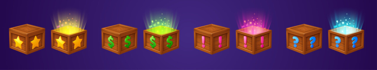 Wooden boxes icons for game gui design