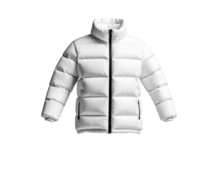 Lightweight puffer jacket with a high collar and zipper closure designed for cold weather protection