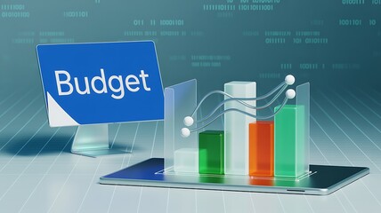 Financial budget planning and analysis with bar chart and graphs