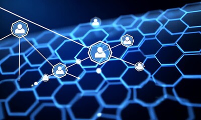 Abstract dark background with a subtle digital mesh pattern and repeating hexagonal elements creating a futuristic and technological aesthetic with a clean design - Powered by Adobe