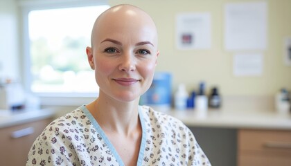 Portrait of a Beautiful Bald Woman Smiling in a Clinical Setting. Ai Generated Images