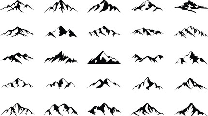 Fototapeta premium Collection of black mountain silhouettes on white background
