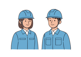 ヘルメットと作業着を着用した現場作業員のイラスト、現場監督、指導員、施工管理技士