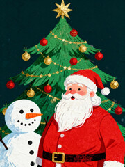 그린 배경 산타와 트리