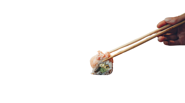 hand holding chopsticks picking up food Asian cuisine concept