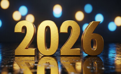 Golden 3D New Year 2026 Celebration Illustration