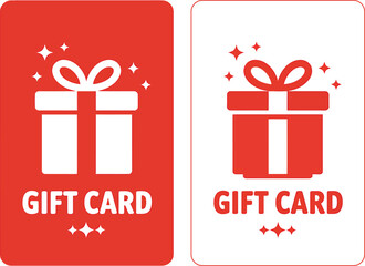 Two stylized gift cards one red and one white featuring a white gift box icon and the words gift card