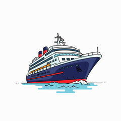 Obraz premium A charming, modern cruise ship illustration glides smoothly through gentle blue waters, symbolizing luxurious travel and exciting vacation adventures.