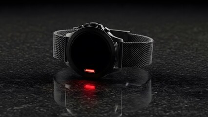 Modern Black Fitness Smartwatch with Intense Red LED Accent