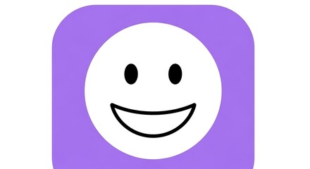 Fototapeta premium A simple icon featuring a happy face with a white circle for a face, black eyes and mouth, set inside a purple square