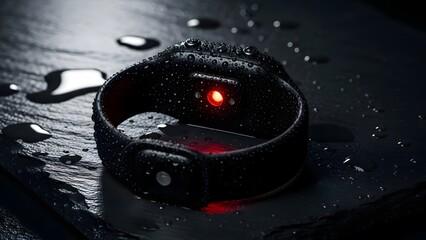 Minimal All-Black Smart Band in Moody Water Droplet Scene