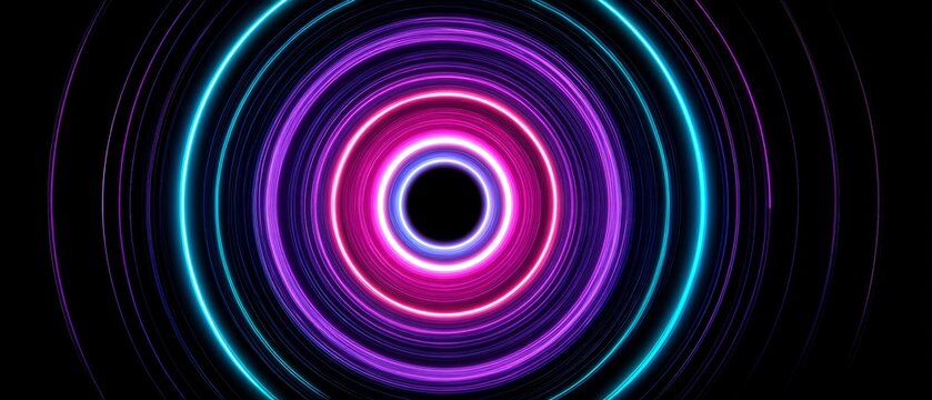 Glowing curved light trails in motion on black