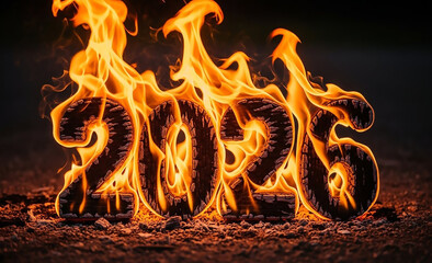 Black background illustration of a hot burning fiery symbol with glow and smoke