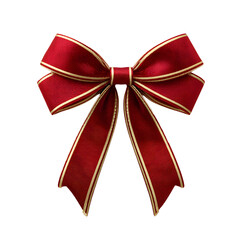 Elegant Red Ribbon Bow with Golden Edges Isolated on White Background