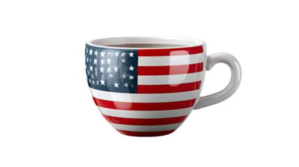 COFFEE CUP WITH AMERICAN FLAG DESIGN  ISOLATED ON WHITE BACKGROUND FOR PATRIOTIC THEME