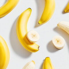 AI-generated image - Fresh whole and sliced bananas isolated on a white background. 