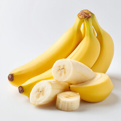 AI-generated image - Fresh whole and sliced bananas isolated on a white background. 