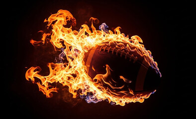 Fiery soccer ball ablaze with abstract red and orange flames and smoke on a black background, symbolizing dangerous heat and burning love