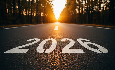 White color new year 2026 word on the city street