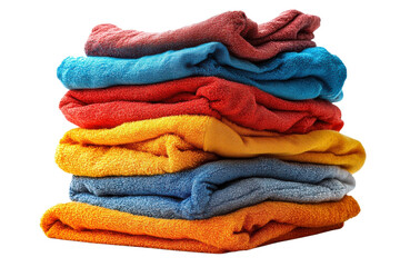 Stacked colorful towels laundry day home spa fresh washcloths bright hues textile soft cotton bath