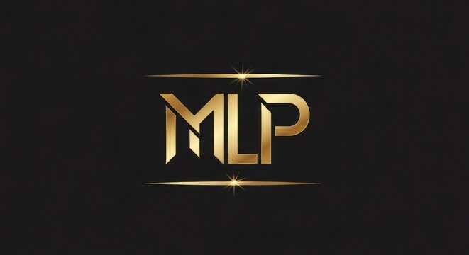 Elegant, gold "MLP" initials within a rectangular frame on black background