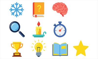 Collection of Icons Representing Knowledge, Ideas, and Achievement