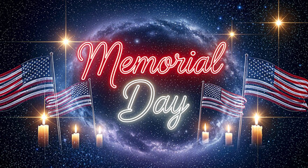 Memorial Day Tribute: Honoring Fallen Heroes with Flags, Candles, and Stars in a Solemn Cosmic Celebration of Remembrance