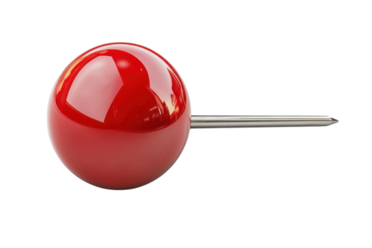 Red pushpin gleaming sphere office supplies bold statement memo board essential sharp precise 3D
