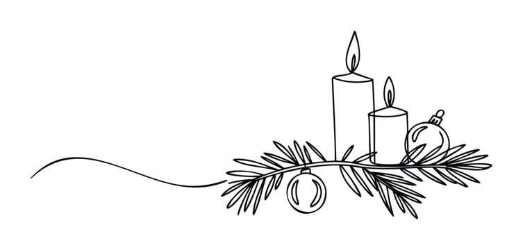 Christmas holiday festive celebration adornment with lit candles and evergreen branches, perfect for seasonal greeting cards and winter decor projects.