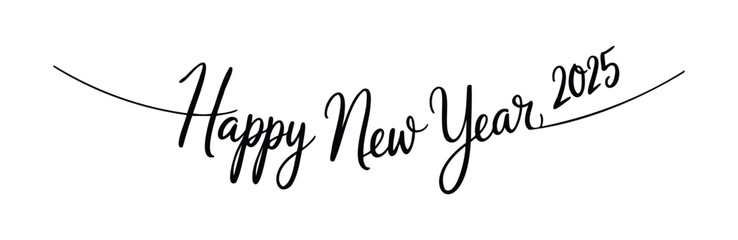 Elegant script lettering announces Happy New Year 2025, perfect for seasonal celebrations, invitations, and festive greetings during the upcoming year