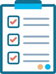Clipboard with Three Completed Checkmarks Icon, Representing Task Completion, Quality Control, and Success Status, Flat Vector