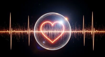 Glowing heartbeat encased in a crystal orb with pulsating energy waves