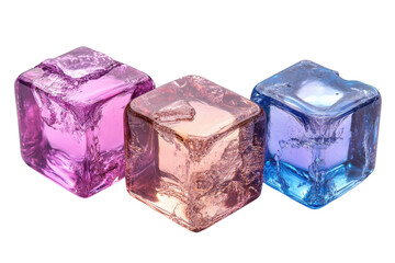 Vibrant Ice Cube Trio Colorful Refreshment Frozen Textures Abstract Still Life Photography Cool