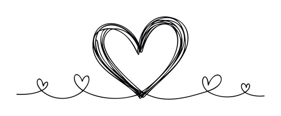 Abstract hand drawn line art heart shape with smaller hearts as a symbol of love and connection, perfect for romance greeting cards and romantic communication concepts.