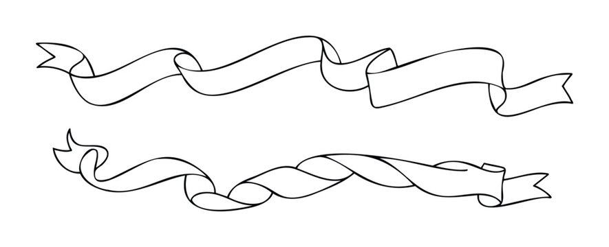 Hand drawn elegant ribbon shapes for text placement and graphic decoration in a clean line style suitable for announcements and promotions