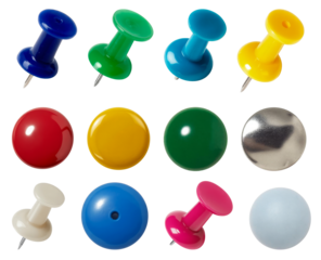 colorful push pins isolated on white background