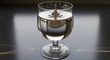 A single drop of liquid suspended on the surface of water in a clear glass