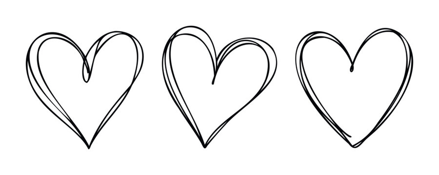 Hand drawn simple outline hearts symbolizing love and affection, perfect for romance or relationship themed projects and graphic design.