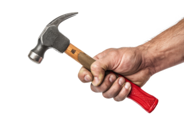 hammer in hand isolated on white background