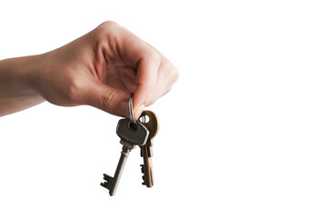 hand holding keys isolated on white background.