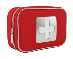 Red first aid kit with white cross transparent background cutout png