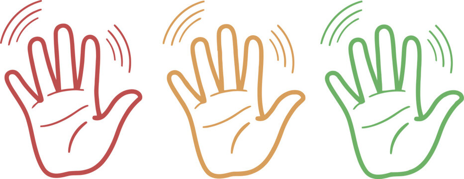 Colorful waving hand gestures in a row, representing greeting, communication, connection, and friendly interaction Vector