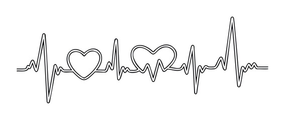 Heartbeat line with hearts symbolizing love and health, great for medical and romance themes, medical center promotion, and Valentines Day designs.