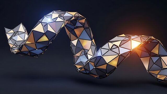 Abstract geometric ribbon with shimmering facets and glowing light - Powered by Adobe