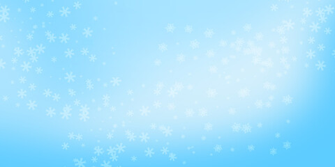 Blue background. Winter background, snowflakes on a beautiful background, Christmas background for cards, snowfall. Snowy natural scenery, forming bokeh lights.