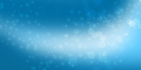 Blue background. Winter background, snowflakes on a beautiful background, Christmas background for cards, snowfall. Snowy natural scenery, forming bokeh lights.