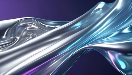 Abstract metallic liquid texture with smooth curves and luminous colors against a gradient background