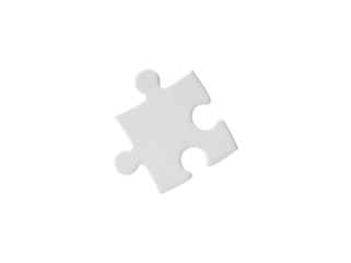 A single blank puzzle piece with a smooth surface and interlocking tabs, isolated on a transparent background